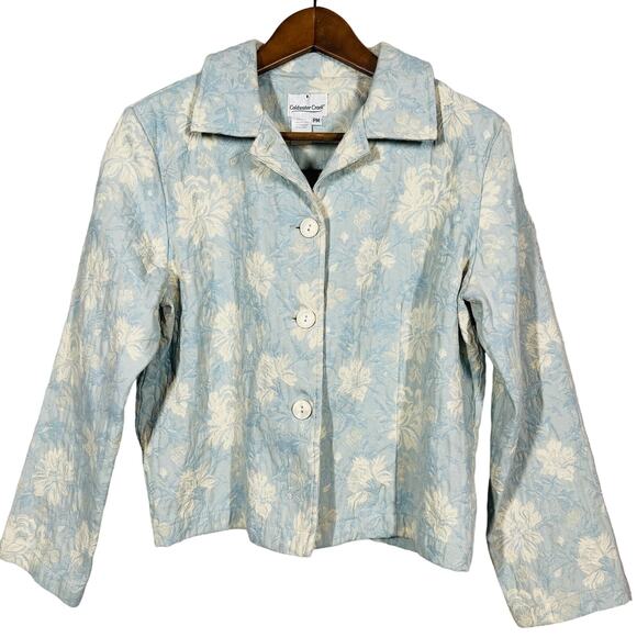 Coldwater Creek Floral Lace Applique Embroidered Shacket Jacket Top Blue - PM - Picture 1 of 6